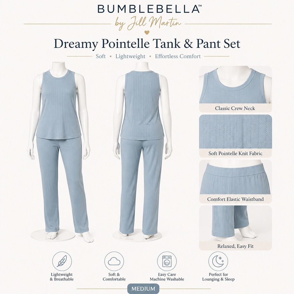 BumbleBella by Jill Martin Dreamy Pointelle Tank and Pant‎ Set Blue Medium NEW